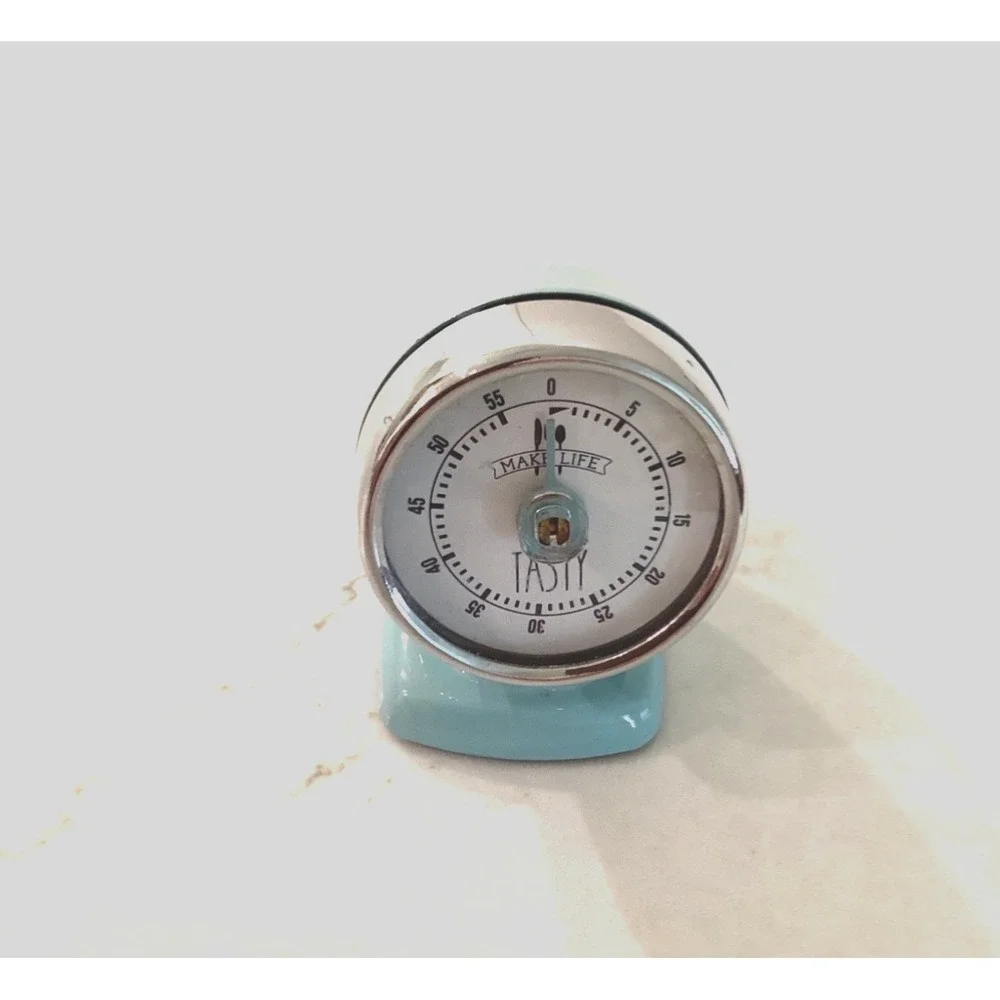 Manual Kitchen Timer Savor the Day MCM Style Turquoise & Chrome 3in Works Well